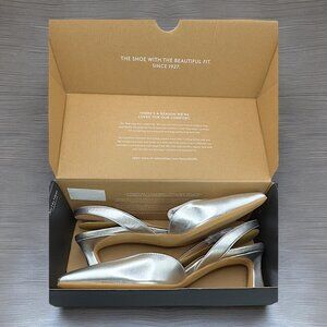 NEW Naturalizer Dalary Silver Leather Slingback Spool Heel Pump| Size 8.5M | NIB